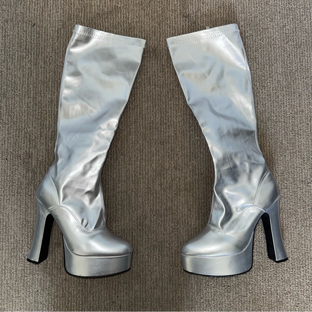 Silver Platform Knee-High Boots